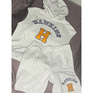 Grey Stranger Things HAWKINS sleeveless hoodie and shorts